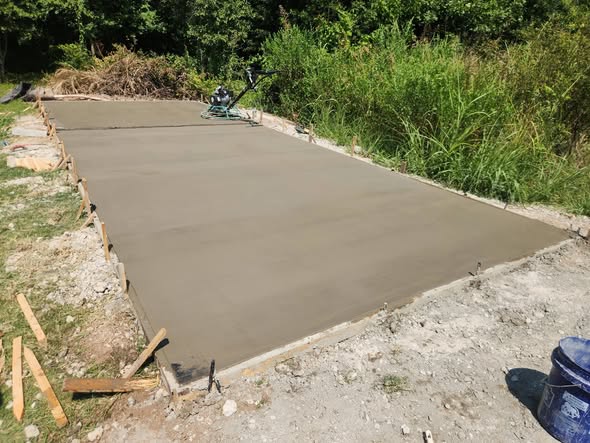 Freshly finished concrete slab